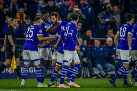 Gelsenkirchen Germany 06 11 2018 UEFA Champions League 2018 19 Season Back Round Group Phase Group D 4 Matchday FC Schalke 04 Galatasaray Istanbul Guido Burgstaller FC Schalke 04 cheer for goal cheering after his goal to 1 0 DeFodi520