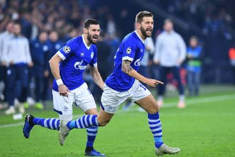 Football Champions League Group Phase 4 Matchday FC Schalke 04 Galatasaray Istanbul on 06 11 2018 in the Veltins Arena in Gelsenkirchen Goal celebration to 1 0 by Guido Burgstaller Schalke DFL Regulations prohibit any use of photographs as image sequences and or quasi video xRx