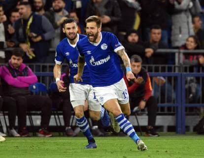 Championsleague FC Schalke 04 Galatasaray Istanbul 06 11 2018 Goalscorer Guido Burgstaller rejoices after his goal to 1-0 Behind Daniel Caligiuri both S04 DFL REGULATIONS PROHIBIT ANY USE OF PHOTOGRAPHS AS IMAGE SEQUENCES AND OR QUASI VIDEO HM