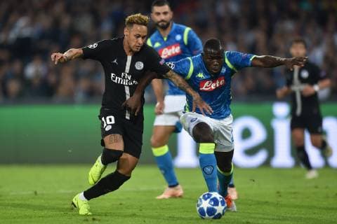Fußball, CL, SSC Neapel - Paris St. Germain Neymar PSG, Kalidou Koulibaly Napoli. Napoli 06-11-2018 Stadio San Paolo Football Calcio UEFA Champions League 2018 2019 Group C Napoli - Paris Saint Germain Foto Antonietta Baldassarre Insidefoto AntoxBaldassarre