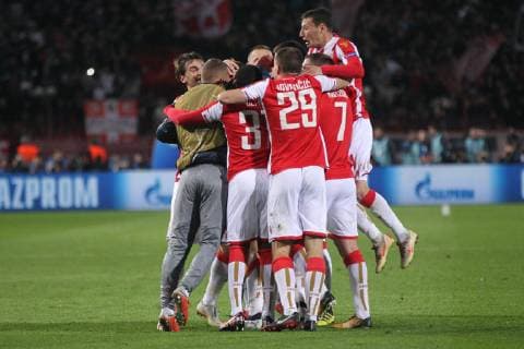 Players of Crvena zvezda during UEFA Champions league match against Liverpool at Rajko Mitic stadium, Beograd 06.11.2018 MarkoxMetlas 