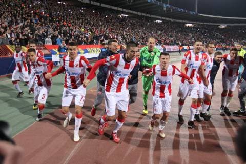 BRANKO JOVICIC, MARKO GOBELJIC, VUJADIN SAVIC, SLAVOLJUB SRNIC, DUSAN JOVANCIC of Crvena zvezda during UEFA Champions league match against Liverpool at Rajko Mitic stadium, Beograd 06.11.2018 MarkoxMetlas 