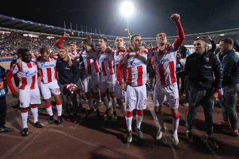 BRANKO JOVICIC and MARKO GOBELJIC of Crvena zvezda during UEFA Champions league match against Liverpool at Rajko Mitic stadium, Beograd 06.11.2018 MarkoxMetlas 