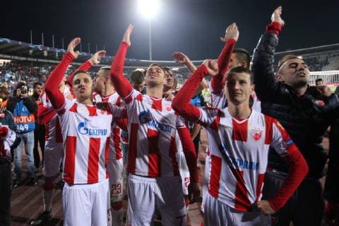 BRANKO JOVICIC, MARKO GOBELJIC, SLAVOLJUB SRNIC of Crvena zvezda during UEFA Champions league match against Liverpool at Rajko Mitic stadium, Beograd 06.11.2018 MarkoxMetlas 