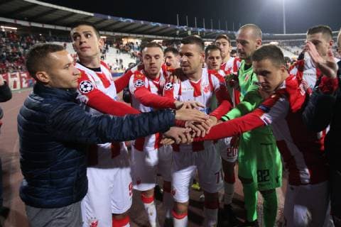 VELJKO SIMIC, VUJADIN SAVIC, MILAN RODIC, MARKO GOBELJIC, MILAN BORJAN keeper, BRANKO JOVICIC of Crvena zvezda during UEFA Champions league match against Liverpool at Rajko Mitic stadium, Beograd 06.11.2018 MarkoxMetlas 