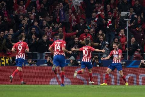 Football Champions League Group Phase 4 Matchday Atletico Madrid Borussia Dortmund on 06 11 2018 at Wanda Metropolitano in Madrid Goal celebration to 1 0 by Saul Niguez Madrid DFL Regulations prohibit any use of photographs as image sequences and or quasi video xMNx