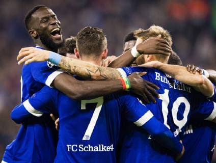 Gelsenkirchen 06 11 2018 Goal celebration for Mark Uth S04 Salif Sane S04 left FC Schalke 04 Galatasaray Istanbul