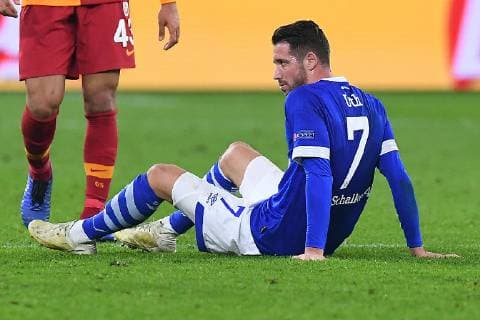 Football Champions League Group Phase 4 Matchday FC Schalke 04 Galatasaray Istanbul on 06 11 2018 at the Veltins Arena in Gelsenkirchen Mark Uth Schalke injured on the ground DFL Regulations prohibit any use of photographs as image sequences and or quasi video xRx