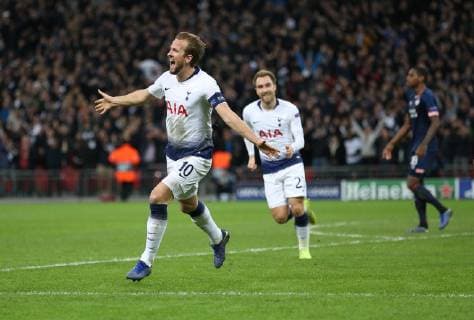 Harry Kane of Tottenham celebrates scoring the second goal during the UEFA Champions league Group B match at Wembley Stadium, London. Picture date 6th November 2018. Picture credit should read: Nigel French Sportimage EDITORIAL USE ONLY. No use with unauthorised audio, video, data, fixture lists, club league logos or live services. Online in-match use limited to 120 images, no video emulation. No use in betting, games or single club league player publications.