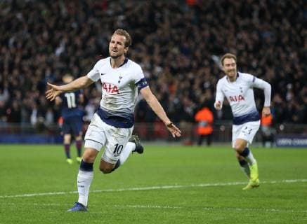 Harry Kane of Tottenham celebrates scoring the second goal during the UEFA Champions league Group B match at Wembley Stadium, London. Picture date 6th November 2018. Picture credit should read: Nigel French Sportimage EDITORIAL USE ONLY. No use with unauthorised audio, video, data, fixture lists, club league logos or live services. Online in-match use limited to 120 images, no video emulation. No use in betting, games or single club league player publications.