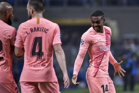 Sport Bilder des Tages Photo LaPresse Marco Alpozzi November 06, 2018 Milano (Italy) soccer Inter FC vs FC Barcellona - Champions League group stage - Group b - Giuseppe Meazza Stadium In the pic:Malcom FC Barcelona Barca ; celebrating goal  Copyright: xMarcoxAlpozzi LaPresse LaPresse x