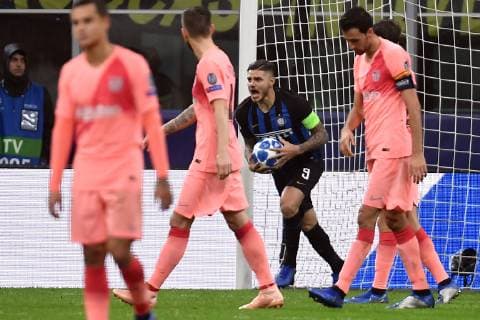 Fußball, CL, Inter Mailand - FC Barcelona Mauro Icardi of Internazionale celebrates after scoring goal of 1-1 during the Uefa Champions League 2018 2019 Group B football match between Internazionale and Barcelona in San Siro stadium, Milano, November, 06, 2018 Foto Andrea Staccioli Insidefoto andreaxstaccioli