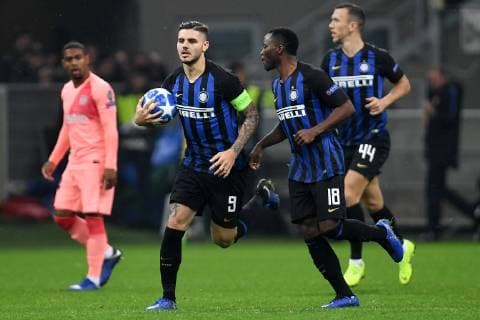 Fußball, CL, Inter Mailand - FC Barcelona Mauro Icardi of Internazionale celebrates after scoring goal of 1-1 during the Uefa Champions League 2018 2019 Group B football match between Internazionale and Barcelona in San Siro stadium, Milano, November, 06, 2018 Foto Andrea Staccioli Insidefoto andreaxstaccioli