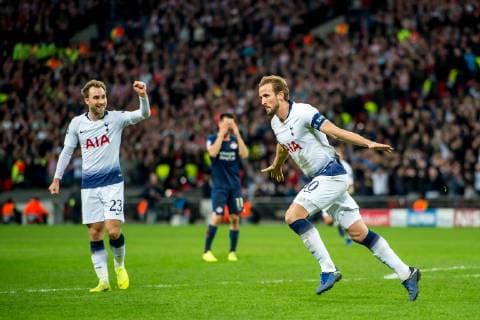 Harry Kane of Tottenham Hotspur celebrates scoring the winning goal the winning goal during the UEFA Champions League Group Stage match between Tottenham Hotspur and PSV Eindhoven at Wembley Stadium, London, England on 6 November 2018. Copyright: xSalvioxCalabresex 21810007