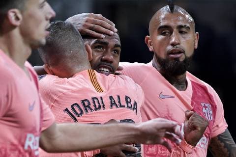 Fußball, CL, Inter Mailand - FC Barcelona Photo LaPresse Marco Alpozzi November 06, 2018 Milano (Italy) soccer Inter FC vs FC Barcellona - Champions League group stage - Group b - Giuseppe Meazza Stadium In the pic:Malcom FC Barcelona Barca ; celebrating goal  Copyright: xMarcoxAlpozzi LaPresse LaPresse x