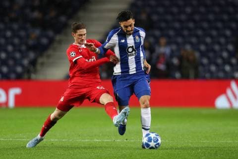 November 6, 2018 - Porto, Porto, Portugal - Porto s Brazilian defender Alex Telles (R) vies with Aleksei Miranchuk midfielder of FC Lokomotiv Moscow (L) during the UEFA Champions League, match between FC Porto and FC Lokomotiv Moscow, at Dragao Stadium in Porto on November 6, 2018 in Porto, Portugal. FC Porto v FC Lokomotiv Moscow - UEFA Champions League Group D  - ZUMAn230 20181106_zaa_n230_330 Copyright: xDpix