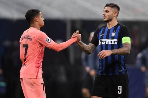Fußball, CL, Inter Mailand - FC Barcelona Philippe Coutinho of Barcelona and Mauro Icardi of Internazionale at the end the Uefa Champions League 2018 2019 Group B football match between Internazionale and Barcelona in San Siro stadium, Milano, November, 06, 2018 Foto Andrea Staccioli Insidefoto andreaxstaccioli