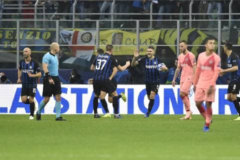 Mauro Icardi of Inter Milan celebrates scoring first goal during the UEFA Champions League Group Stage match between Inter Milan and Barcelona at Stadio San Siro, Milan, Italy on 6 November 2018. Copyright: xGiuseppexMaffiax 21820062