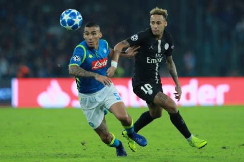 Marques Loureiro Allan Napoli e Neymar PSG Napoli 06-11-2018 Stadio San Paolo Football Calcio UEFA Champions League 2018 2019 Group C Napoli - Paris Saint Germain Foto Cesare Purini Insidefoto cesarexpurini