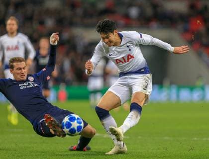Tottenham Hotspur v PSV Eindhoven UEFA Champions League Son Heung-Min of Tottenham Hotspur and Daniel Schwaab of PSV Eindhoven during the UEFA Champions League match at Wembley Stadium, London Content Not Available For UK Newspapers Copyright: xStevexO Sullivanx FIL-12503-0079