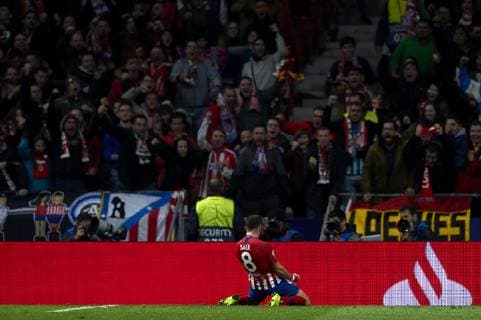 November 6, 2018 - Madrid, Spain - Saul Niguez of Atletico Madrid celebrates after scoring his sides first goal during the Group A match of the UEFA Champions League between AtleticoLucien Favre of Borussia Dortmund Madrid and Borussia Dortmund at Wanda Metropolitano Stadium, Madrid on November 07 of 2018. Club Atletico de Madrid v Borussia Dortmund - UEFA Champions League  - ZUMAn230 20181106_zaa_n230_528 Copyright: xJosexBretonx