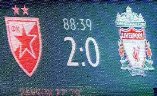Sport Bilder des Tages 06.11.2018 Belgrade(Serbia) FK Crvena Zvezda(Red Star)-FC Liverpool Champions League men s football Display with result Red Star-FC Liverpool 2:0 : 