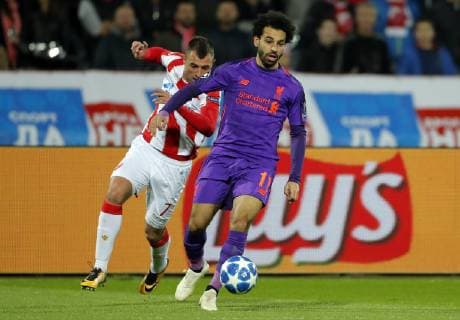 (181107) -- BELGRADE, Nov. 7, 2018 -- Liverpool s Mohamed Salah (R) vies with Crvena Zvezda s Nenad Krsticic during UEFA Champions League group C football match between Crvena Zvezda and Liverpool in Belgrade, Serbia on Nov. 6, 2018. Crvena Zvezda won 2-0. ) (SP)SERBIA-BELGRADE-FOOTBALL-UEFA-CRVENA ZVEZDA VS LIVERPOOL PredragxMilosavljevic 