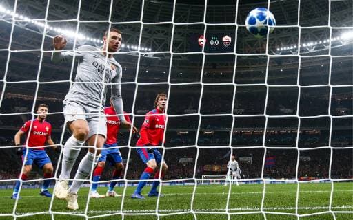 MOSCOW, RUSSIA â€“ NOVEMBER 7, 2018: A goal scored against CSKA Moscow in their 2018 19 UEFA Champions League Group G Round 4 football match against AS Roma at Luzhniki Stadium. Valery Sharifulin TASS  TS0969B7
