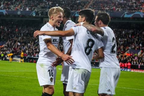 Carlos Soler goal during the UEFA Champions League football match between Valencia CF and BSC Young Boys on November 7, 2018 at Mestalla stadium in Valencia, Spain.  xx xValenciaxCFxvsxBSCxYoungxBoysx