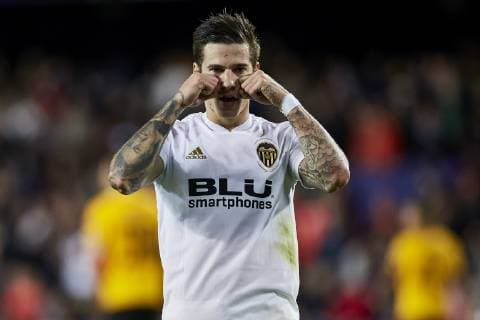 7th November 2018, Mestalla Stadium, Valencia, Spain; UEFA Champions League football, Valencia versus Young Boys; Santi Mina of Valencia CF celebrates after scoring the second goal for his team in minute 41  ActionPlus12077047 IvanxArlandis