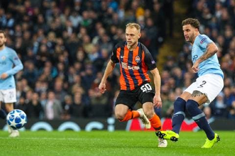Kyle Walker of Man City and Serhiy Bolbat of Shakhtar Donetsk during the UEFA Champions League group match between Manchester City and Shakhtar Donetsk at the Etihad Stadium, Manchester, England on 7 November 2018. Copyright: xPRiMExMediaxImagesx PMI-2381-0001