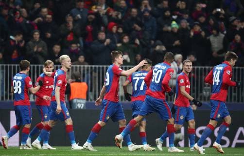 MOSCOW, RUSSIA â€“ NOVEMBER 7, 2018: CSKA Moscow players celebrate scoring against AS Roma in their 2018 19 UEFA Champions League Group G Round 4 football match at Luzhniki Stadium; AS Roma won 2-1. Valery Sharifulin TASS  TS0969EC