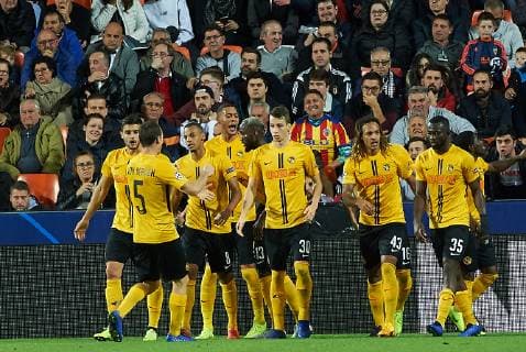 November 7, 2018 - Valencia, Valencia, Spain - Young Boys players celebrates a goal during the UEFA Champions League group H match between Valencia FC and Young Boys at Mestalla Stadium on November 7, 2018 in Valencia, Spain Valencia v Young Boys - Uefa Champions League  - ZUMAn230 20181107_zaa_n230_436 Copyright: xMariaxJosexSegoviax