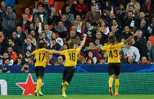 November 7, 2018 - Valencia, Valencia, Spain - Young Boys players celebrates a goal during the UEFA Champions League group H match between Valencia FC and Young Boys at Mestalla Stadium on November 7, 2018 in Valencia, Spain Valencia v Young Boys - Uefa Champions League  - ZUMAn230 20181107_zaa_n230_437 Copyright: xMariaxJosexSegoviax