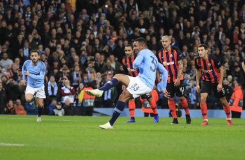 7th November 2018, Etihad Stadium, Manchester, England; UEFA Champions League football, Manchester City versus Shakhtar Donetsk; Gabriel Jesus of Manchester City scores from the penalty spot to make it 2-0 to City in the 23rd minute  ActionPlus12077070 ConorxMolloy