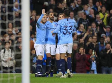 7th November 2018, Etihad Stadium, Manchester, England; UEFA Champions League football, Manchester City versus Shakhtar Donetsk; David Silva of Manchester City celebrates scoring the opening goal of the game in the 13th minute, 1-0 to City  ActionPlus12077067 ConorxMolloy