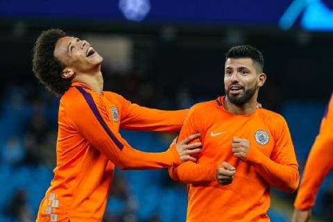 Sport Bilder des Tages Leroy San? of Man City and Sergio Ag?ero of Man City joke around before the UEFA Champions League group match between Manchester City and Shakhtar Donetsk at the Etihad Stadium, Manchester, England on 7 November 2018. Copyright: xPRiMExMediaxImagesx PMI-2381-0011
