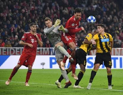 Soccer Men Season 2018 2019 Champions League Preliminary Round Group E 4 Matchday FC Bayern Munich AEK Athens v l Javi Martinez Bayern Munich Goalkeeper Manuel Neuer Bayern Munich Mats Hummels Bayern Munich Alef AEK Athens Ezequiel Ponce AEK Athens 07 11 2018 Copyright: xMatthiasxKochx