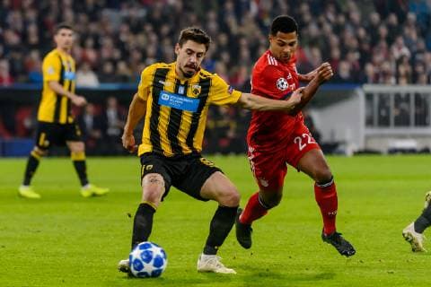Munich Germany 07 11 2018 UEFA Champions League 2018 19 Season Back Round Group Phase Group E 4 Matchday FC Bayern Munich AEK Athens FC Andre Simoes AEK and Serge Gnabry FCB in duel DeFodi527