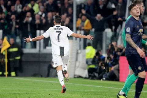 Cristiano Ronaldo of Juventus celebrates scoring against Manchester United ManU during the UEFA Champions League match between Juventus FC and Manchester United FC on 7 November, 2018. Juventus FC v Manchester United FC JUV_MAN_18