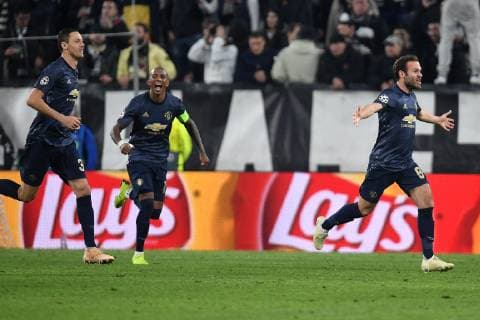 Juan Mata of Manchester celebrates after scoring the goal of 1-1 during the Uefa Champions League 2018 2019 Group H football match between Juventus and Manchester United ManU at Juventus stadium, Turin, November, 07, 2018 Foto Andrea Staccioli Insidefoto andreaxstaccioli
