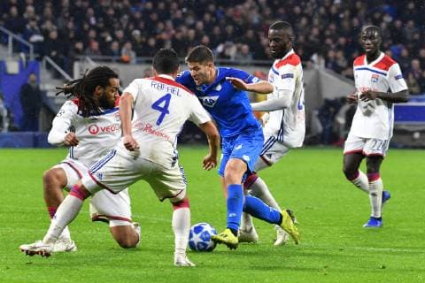 Olympique Lyon TSG 1899 Hoffenheim Hoffenheims Andrej Kramaric No 27 against several opponents at the Champions League match Olympique Lyon TSG 1899 Hoffenheim Lyon 07 11 18 Football Champions League Lyon France