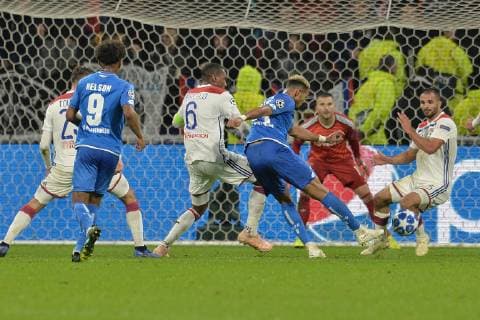 Marcelo et Jeremy Morel (lyon) vs Joelinton (hoffenheim) FOOTBALL : Lyon vs Hoffenheim - Phase de groupes - Ligue des Champions - 07 11 2018 FredericChambert Panoramic 