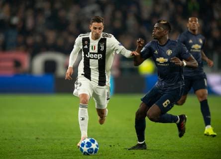 Juventus v Manchester United ManU UEFA Champions League Mattia De Sciglio of Juventus (left) is closed down by Paul Pogba of Manchester United during the UEFA Champions League match at Juventus Stadium, Turin Content Not Available For UK Newspapers Copyright: xRussellxHartx FIL-12512-0075