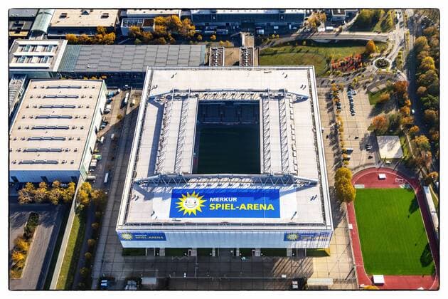 MERKUR Spiel Arena Düsseldorf Football Stadium Event Centre at the Messe Düsseldorf Stockum Düsseldorf Niederrhein Nordrhein Westfalen Germany ATTENTIONxMINDESTHONORARx60xEURO