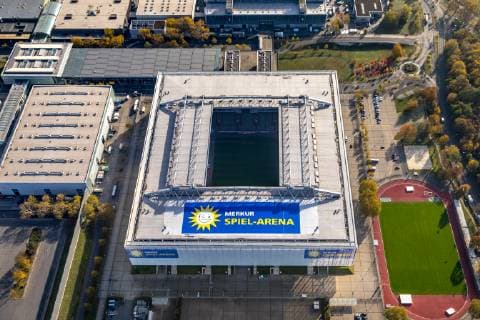 MERKUR Spiel Arena Düsseldorf Football Stadium Event Centre at the Messe Düsseldorf Stockum Düsseldorf Niederrhein Nordrhein Westfalen Germany ATTENTIONxMINDESTHONORARx60xEURO