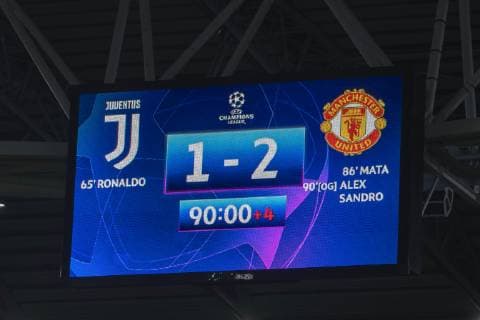 Final Score board during the Uefa Champions League Group Stage H, match between Juventus 1-2 Manchester Utd at Allianz Stadium on November 07, 2018 in Torino, Italy. Noxthirdxpartyxsales  (90664941)