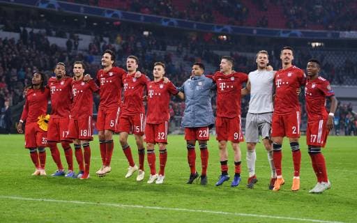 FOOTBALL CHAMPIONS LEAGUE SAISON 2018 2019 2019 GRUPPENPHASE FC Bayern Muenchen AEK Athens 07 11 2018 FC Bayern Muenchen Renato Sanches Jerome Boateng Leon Goretzka Mats Hummels Thomas Mueller Joshua Kimmich Serge Gnabry Robert Lewandowski Goalkeeper Manuel Neuer Sandro Wagner and David Alaba v left