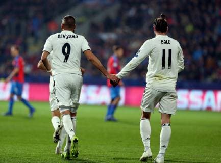 Partido de Liga de Campeones entre el Viktoria Plzen y el Real Madrid. En la imagen, Bale celebra su gol. Champions League match between Viktoria Plzen and Real Madrid. In this picture, Bale celebrates his goal. 