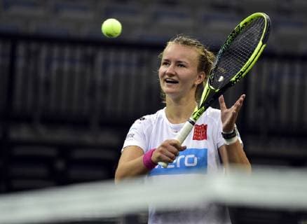 Czech tennis player Barbora Krejcikova in action during a training session prior to the final match of the Fed Cup between Czech Republic and USA, at the O2 arena in Prague, Czech Republic, on November 8, 2018. The final match will be held on November 10 and 11. (CTKxPhoto RomanxVondrous) CTKPhotoP201811080443501  vnd 5